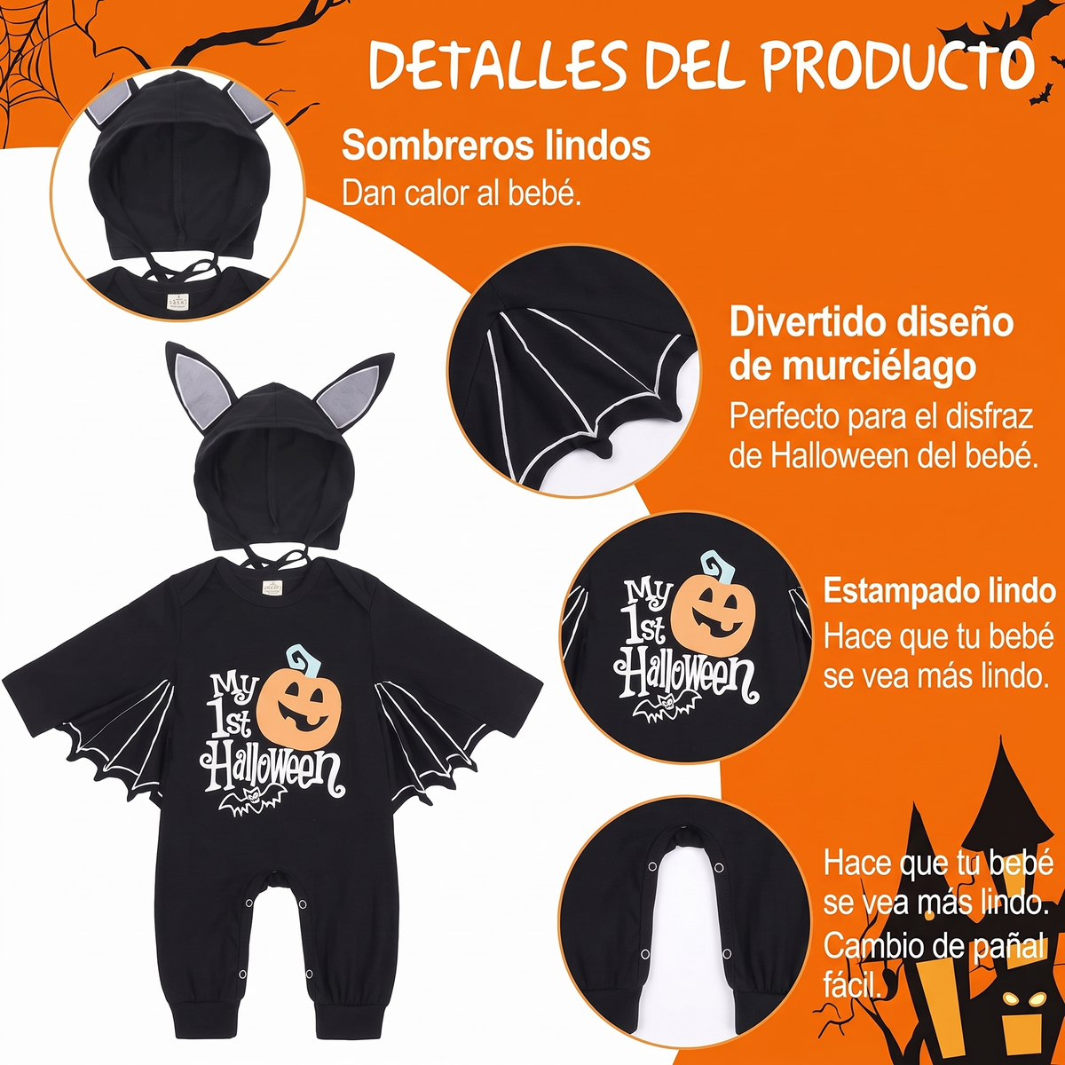 Pelele Murciélago Bebé con Alas y Capucha